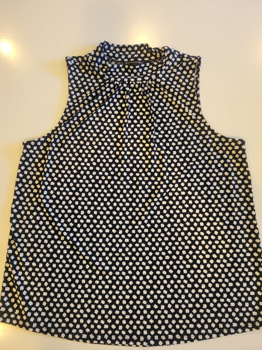 Banana Republic Black Sleeveless Mock Neck Top with White Dot Print Size L